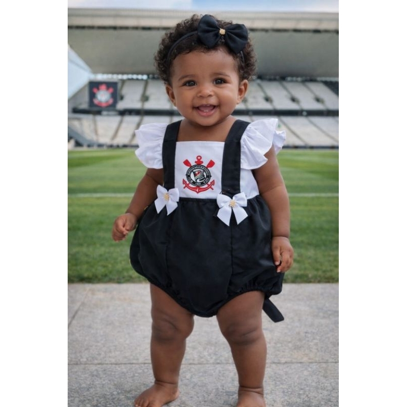 Romper Bebê Corinthians Feminino – Jardineira Infantil Time com Laço, Roupa de Bebê  Corinthians