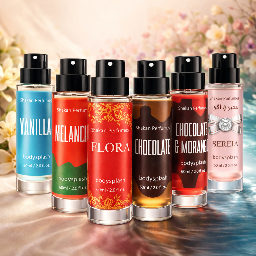 Kit 6 Body Splash Fragancias refrescantes Vanilla, Melancia, Flora, Chocolate, MoraNgo, Sereia (60 ml cada)