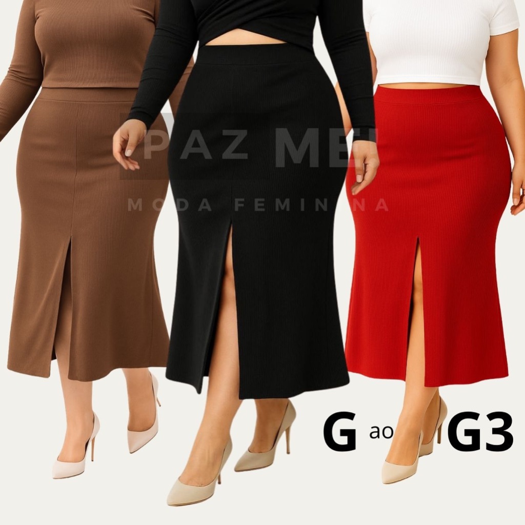 Saia Longa PAZME Plus Size Cintura Alta Com Fenda Frontal em Oferta na Shopee