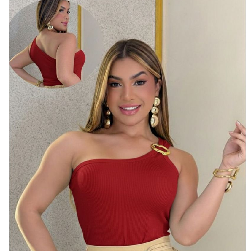 Blusa Feminina com Design Assimétrico Ombro Só Básica lilas dia a dia em Oferta na Shopee