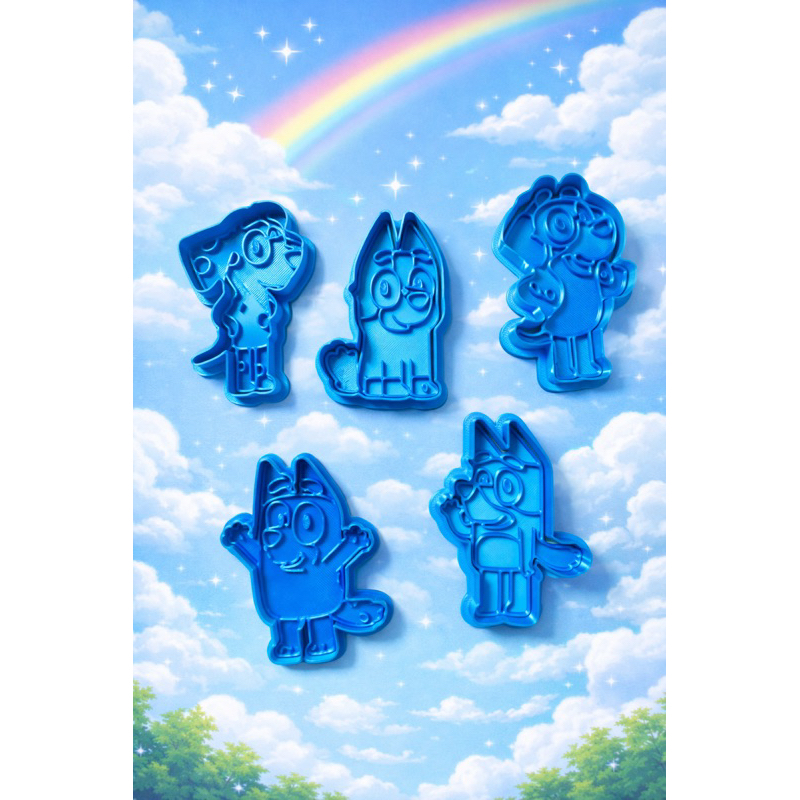 Kit 5 Cortadores de Biscoito Bluey – Diversão Garantida na Cozinha! 8 centimetros com puxador