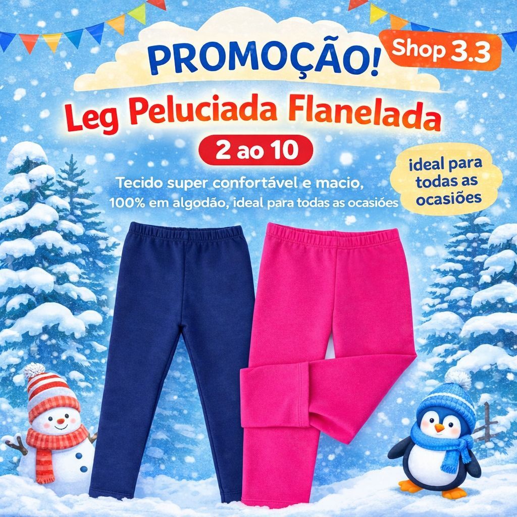 Legging Infantil Molecotton Flanelada(peluciada) 100% Algodão com Elastano 2 ao 10 Anos