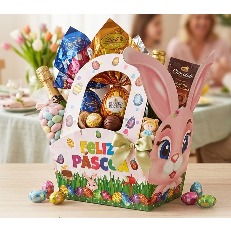 Cesta de Pascoa Coelhinho que Vira Mascara Pascoa Encantada em Oferta na Shopee
