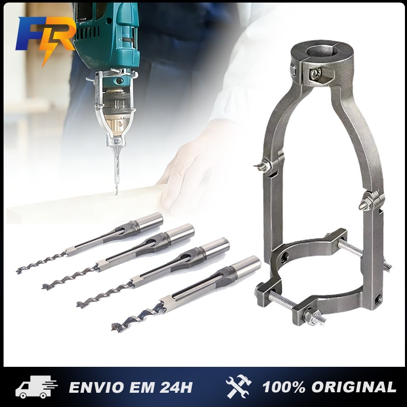 Kit Adaptador e Brocas Furo Quadrado 4 Peças 1/4 5/16 3/8 1/2 para Furadeira Bancada Madeira em Oferta na Shopee