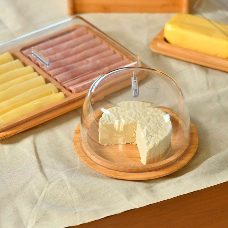 Kit 2 peças Mesa Posta Porta Frios e Porta Queijo Queijeira Bambu - OU