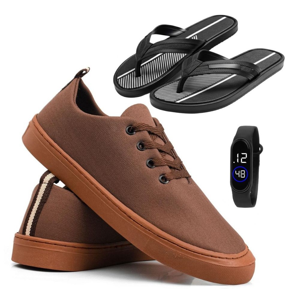 Sapato Masculino Moderno Dia a dia Skatista Homem Cano Médio E Chinelo E Relógio Digital