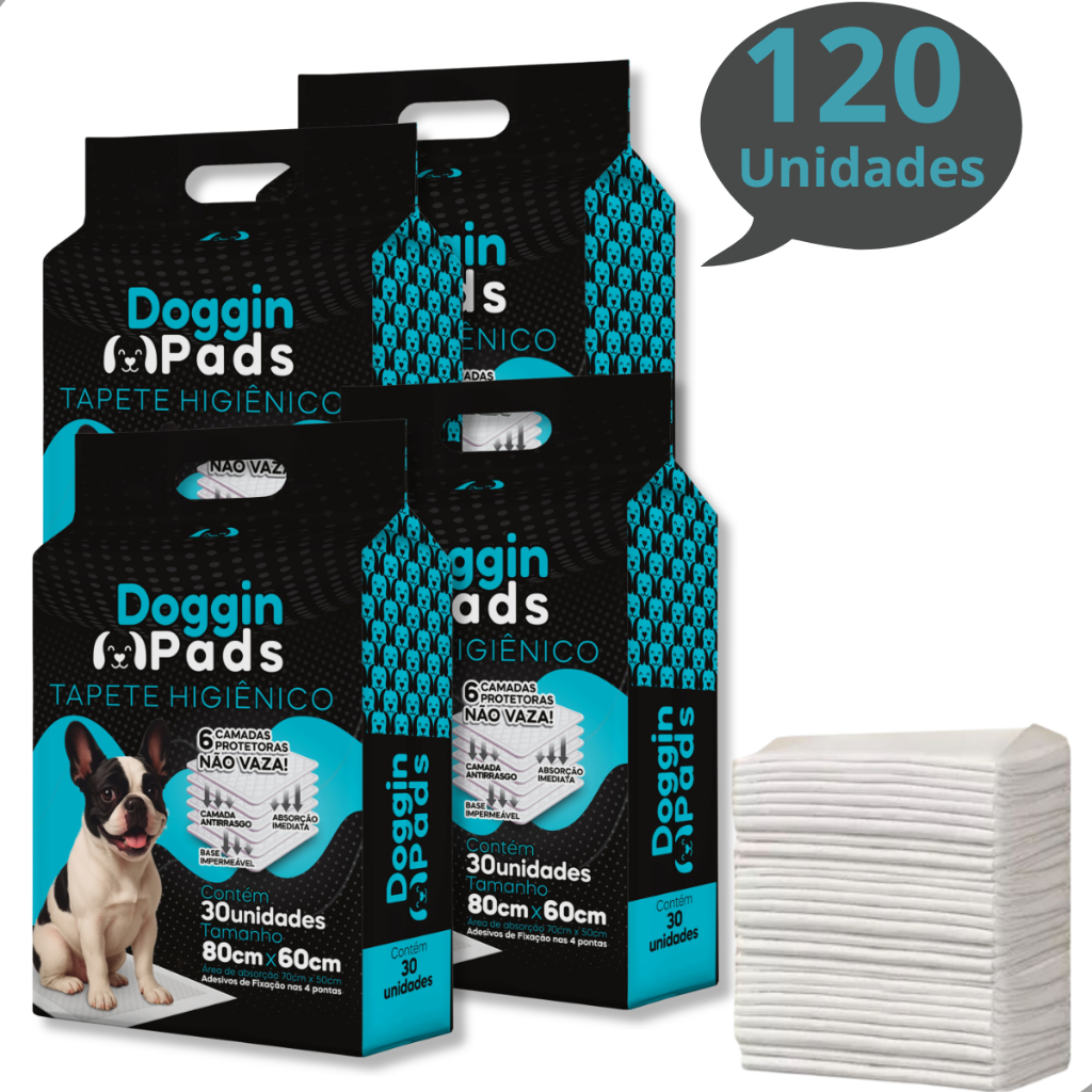 Kit 4 Tapete Higiênico para Cachorro Doggin Pads 80 x 60 cm - 120 Unidades em Oferta na Shopee