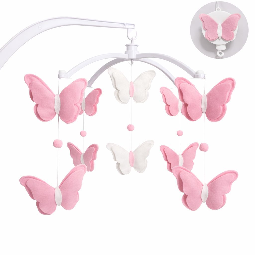 Móbile de Berço Borboleta Rosa e Branco