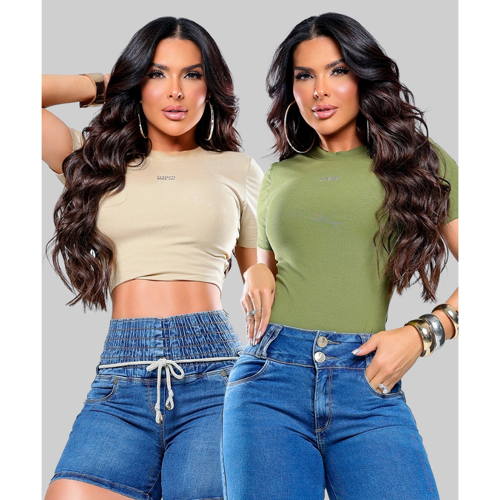 Camiseta Baby Look Feminina Rhero Manga Curta Justinha Com Elastano Lycra Premium
