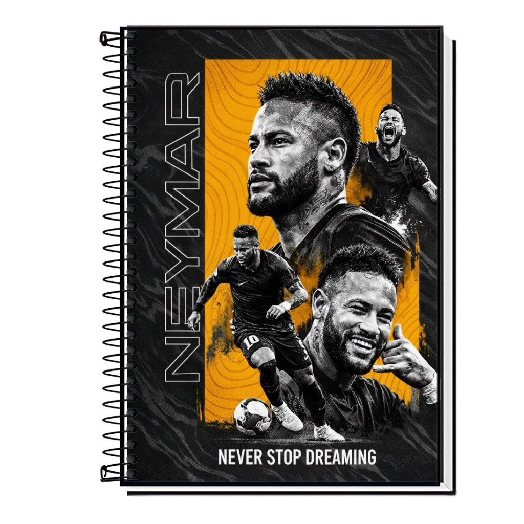 Caderno Escolar de Boleiro | Neymar | Futebol Craque | Capa Dura e Espiral | 1, 10, 15 ou 20 Matérias
