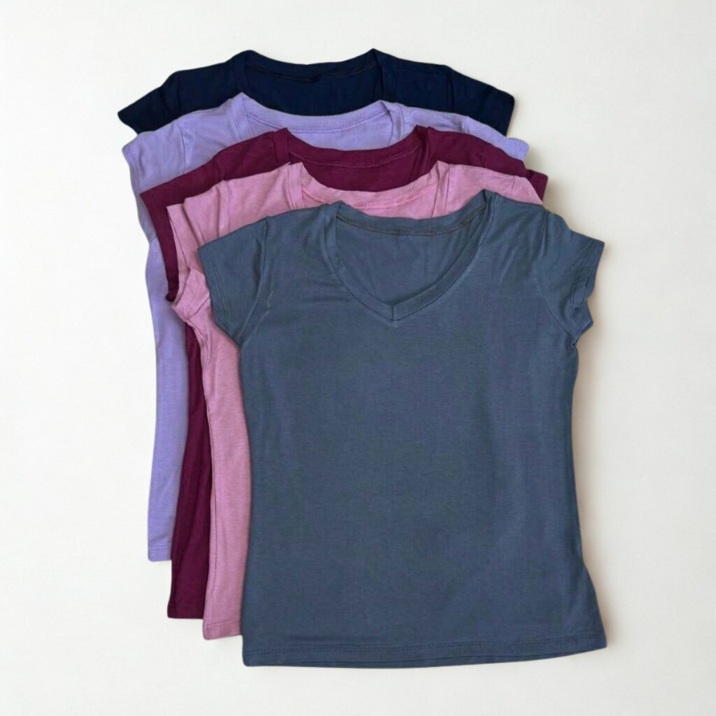 Kit 5 Baby Look Camiseta Feminina Básica Lisa Plus Size P ao G3 em Oferta na Shopee