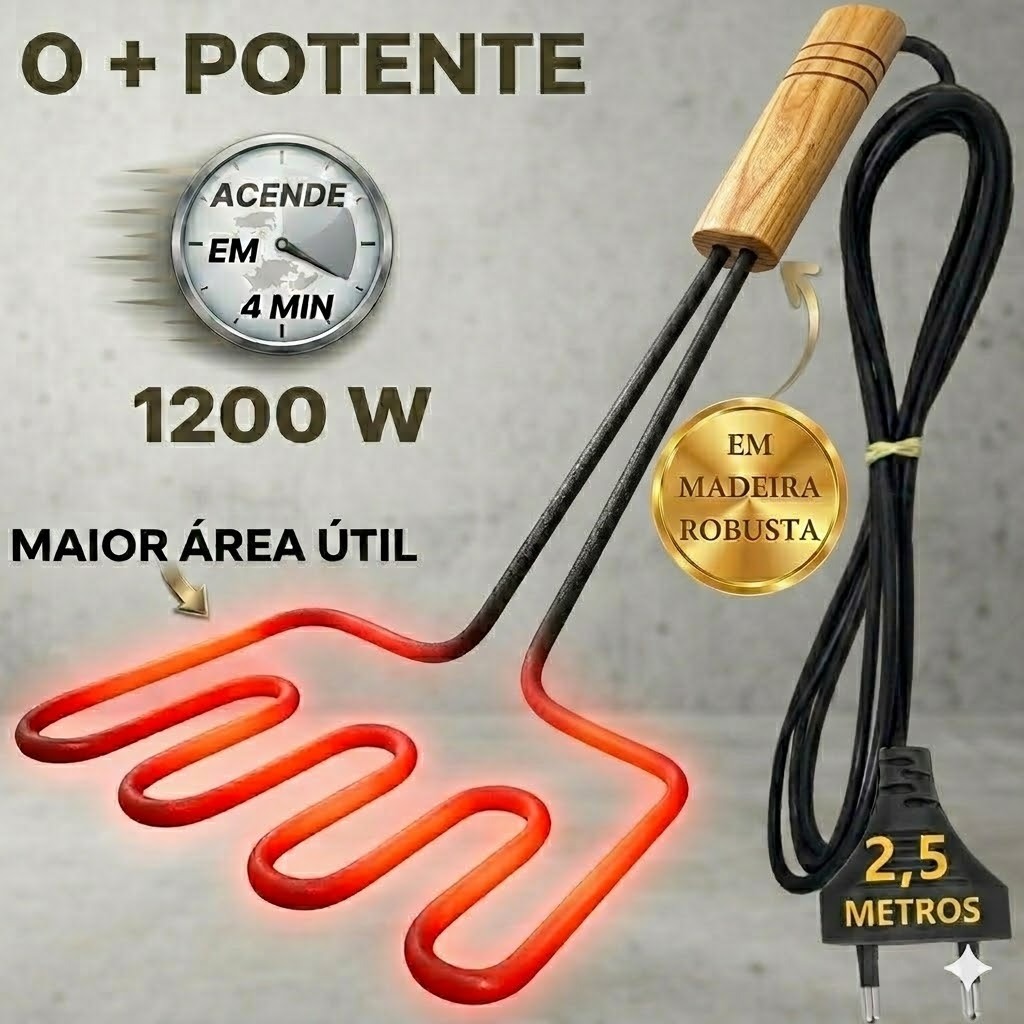 Imagem Acendedor Elétrico De Churrasqueira À Carvão C/cabo Madeira