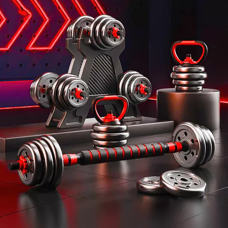 15KG Kit Halteres Barra Kettlebell 6 em 1Equipamentos de ginástica para casa