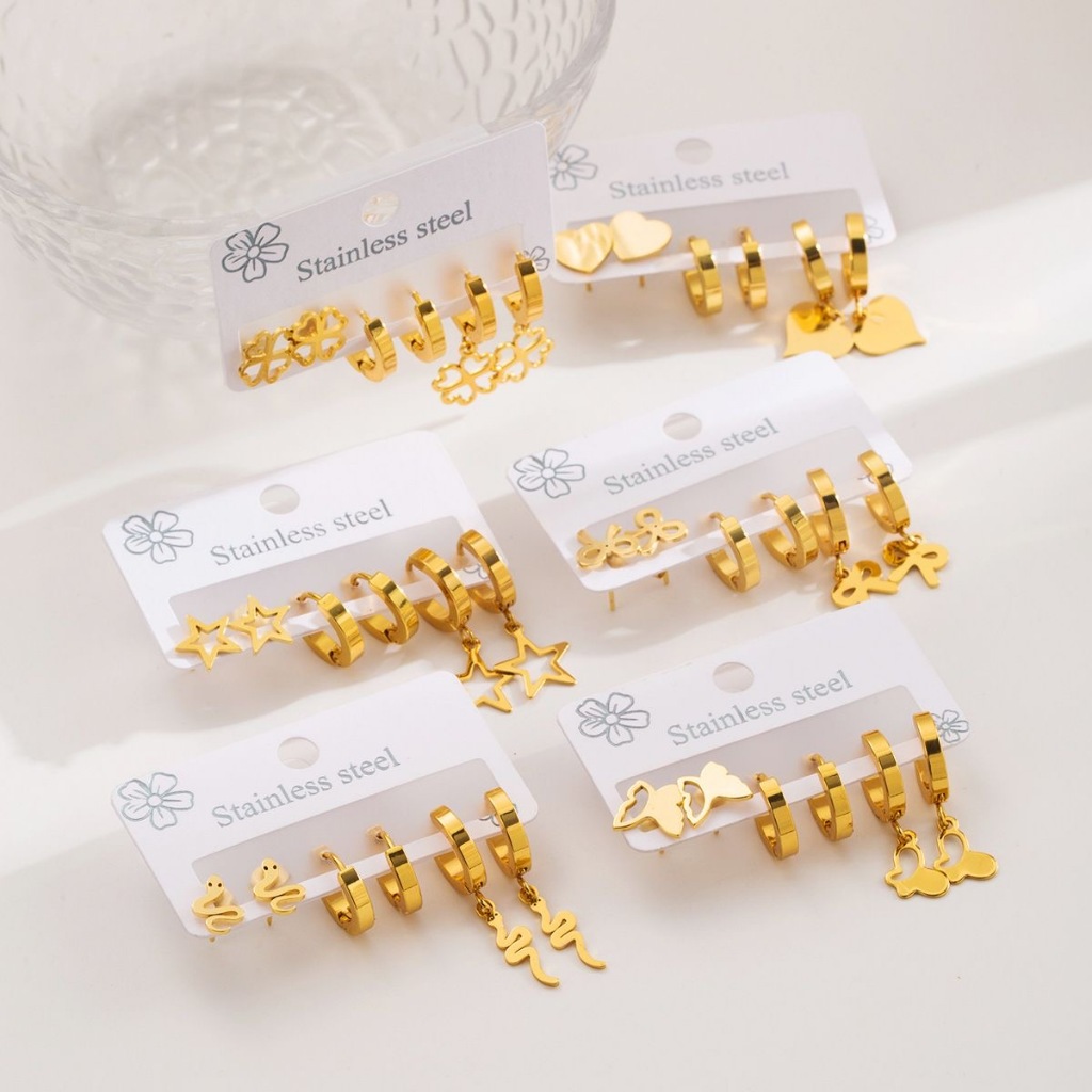 Kit 3 pares de brincos para mulheres, conjunto de brincos fofos e descolados em aço inoxidável 316L