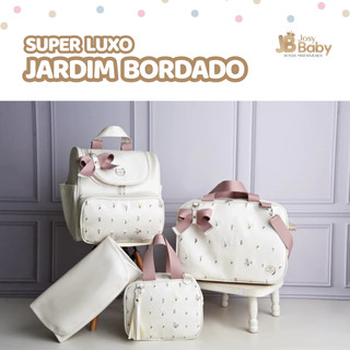 bolsa maternidade Luxo kit 4 peças mala mochila 2 em 1 frasqueira e trocador - Jardim Bordado Clássico, Menino/Menina