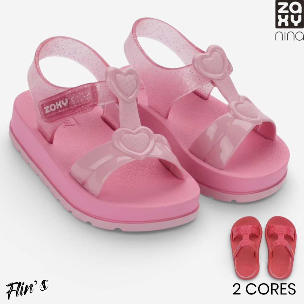 Sandália Bebê Zaxy Nina Heart Rosa Confortável Leve Antiderrapante