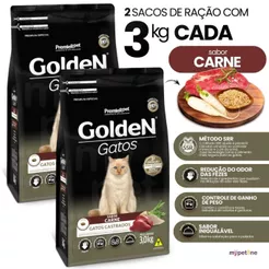 2 Ração Premier Pet Golden Para Gatos Castrados Sabor Carne - 3kg
