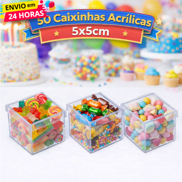 Kit 50 Unidades Caixinha Acrílica Para Lembrancinhas 5x5cm Várias Cores - Aniversário Decoração