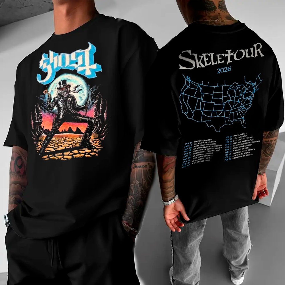 Camiseta Basica ou Oversized ou Plus Size em Algodão Banda Rock Ghost Cowboy Papa Jonny Bush Tour