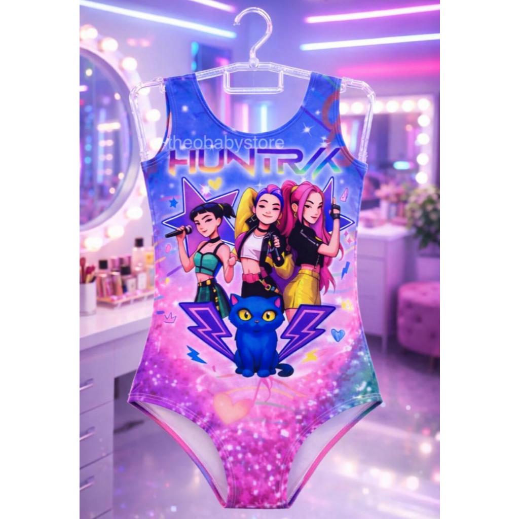 Body Infantil Guerreiras Kpop Huntrix Maiô Fantasia 2 a 8 Anos Tema Hunters Personagem Anime Regata Blogueirinha Praia