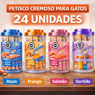 Petisco Cremoso para Gatos Churu Creamy 24 Unidades – Sabores Atum, Frango, Salmão e Sortidos | Snack para Gato Sachê Cr em Oferta na Shopee