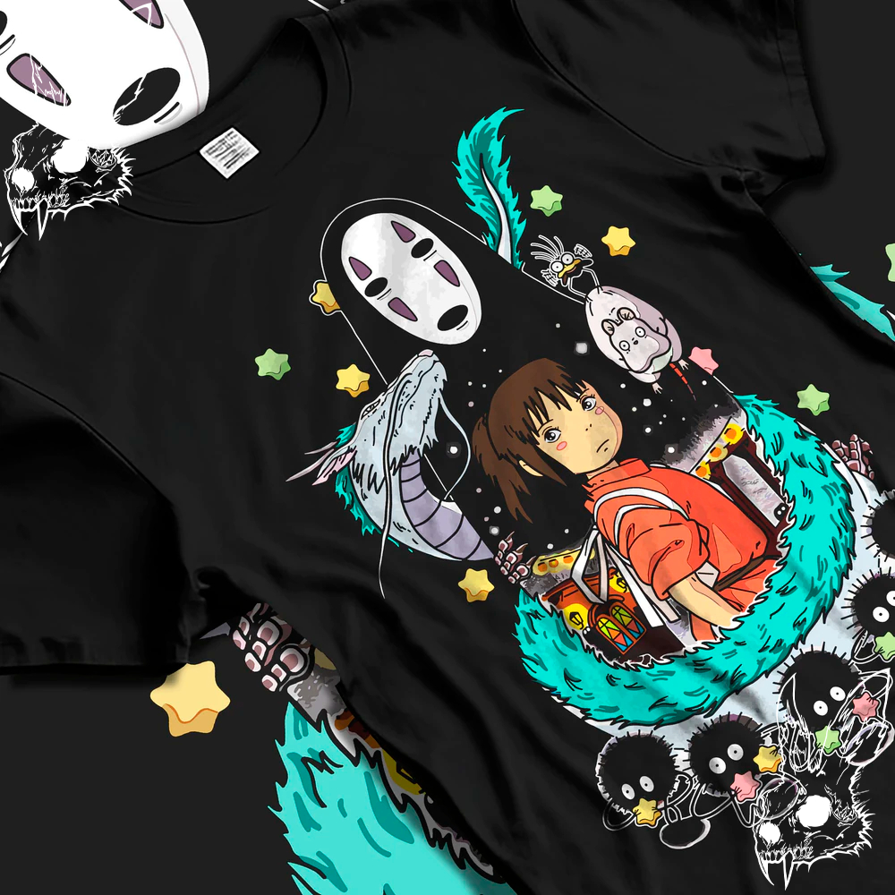 Camiseta Básica e OVERSIZED Estampada A Viagem De Chihiro Desenho Dragon Ghost Street -Darknezz