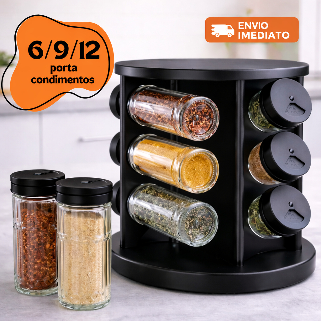Porta Temperos condimentos Profissional Giratório 6 9 12 Potes Vidro Tampa Dosadora organizador em Oferta na Shopee