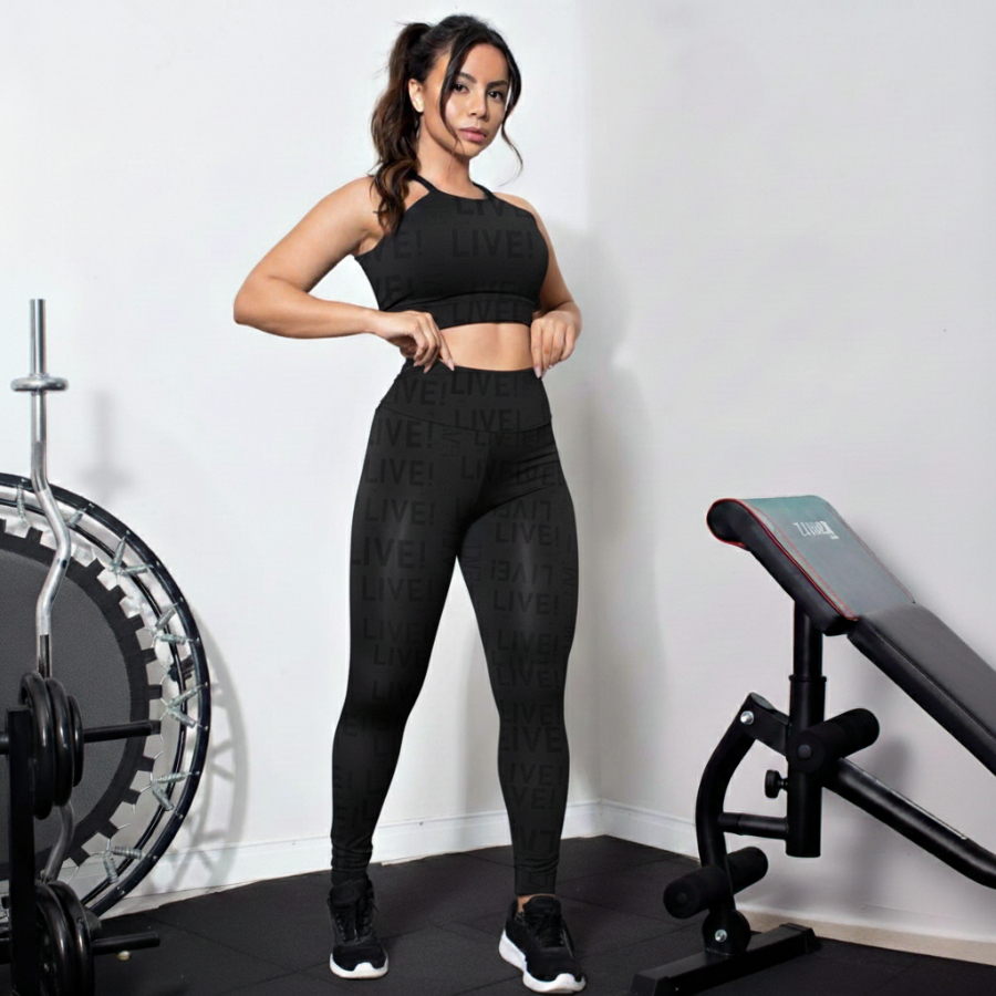 Conjunto Feminino Academia Legging Cintura Alta + Top Cruzado Fitness Modelador Veste 36 ao 44