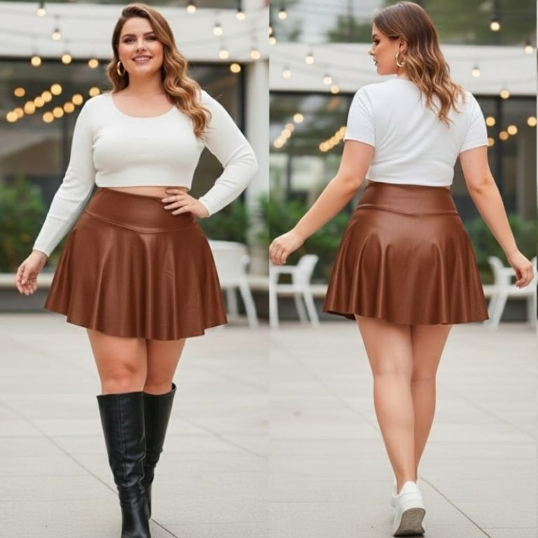 Short Saia Plus Size Cirre Suplex Babado Cintura Alta Academia e Festa