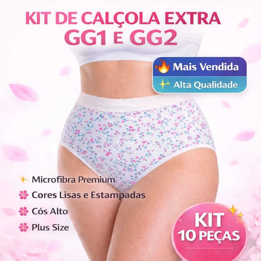 KIT 10 CALÇOLA PLUZ SIZE EM MICROFIBRA LISA E ESTAMPADA GG1 E GG2 LINGERIE FEMININA CALÇA COS ALTO em Oferta na Shopee