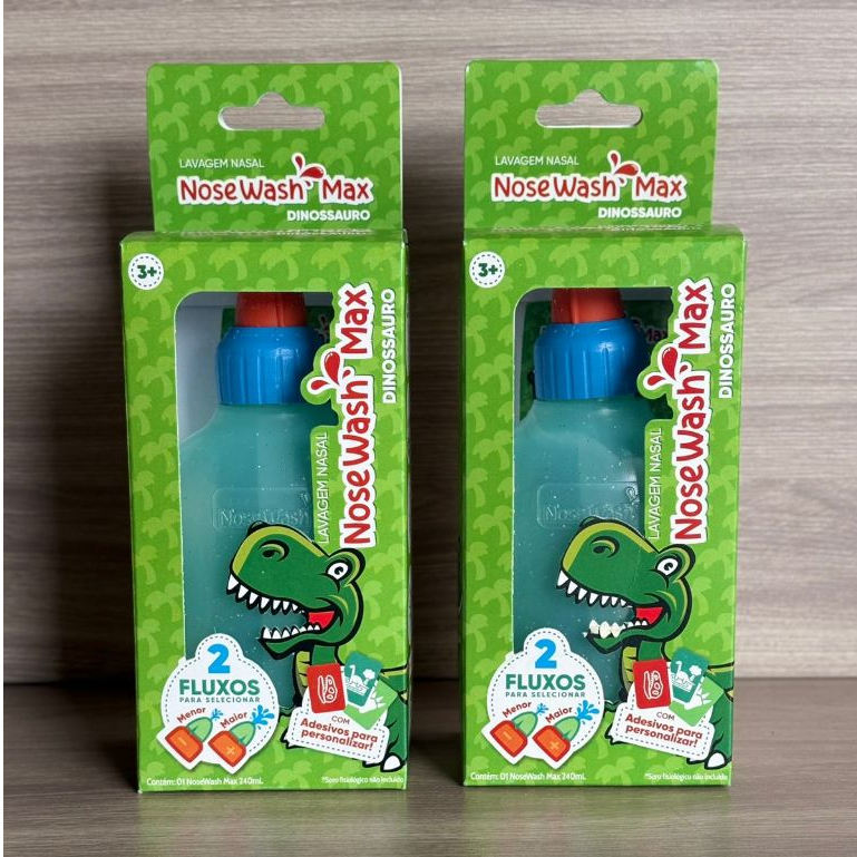 Kit C/2 Und Lavador Nasal Max 240ml Dinossauro com Controle de Fluxo e Bico Supersoft – NoseWash