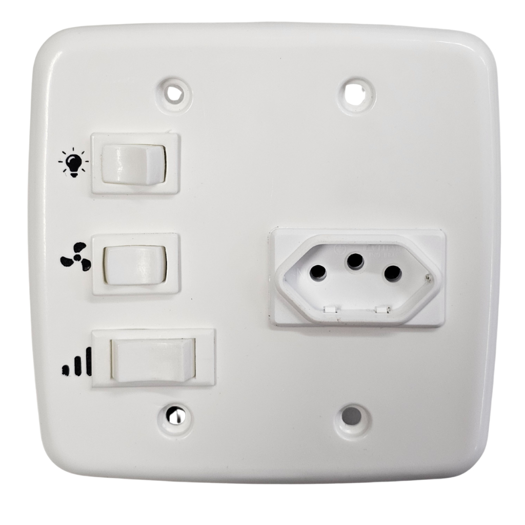 Controle Chave Para Ventilador De Teto 4x4 com Tomada 10A - Tecla 110V - 127v - 1 Interruptor de Luz