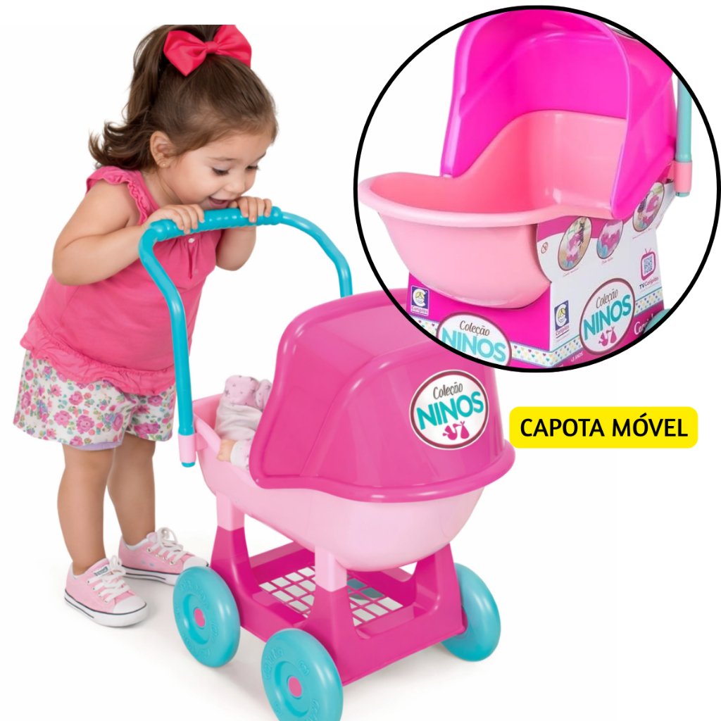 Carrinho De Boneca Bebê Cotiplas Ninos Grande Alive Reborn Rosa Brinquedo Baby em Oferta na Shopee