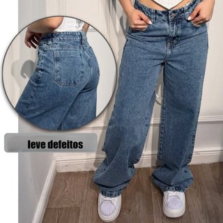 Calça Jeans Feminina Wide Leg LEVES DEFEITOS Alto Padrão Lançamento