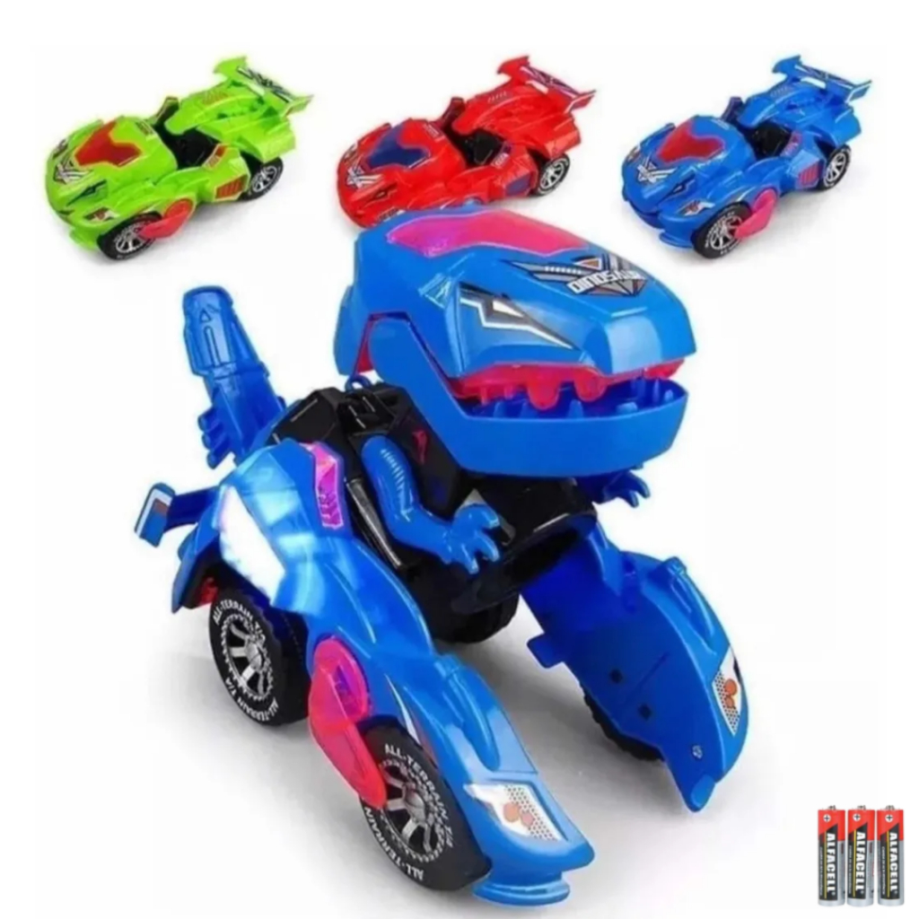 Carro Dinossauro Vira Robô Bate E Volta Com Luzes Som T-rex Transforma Brinquedo