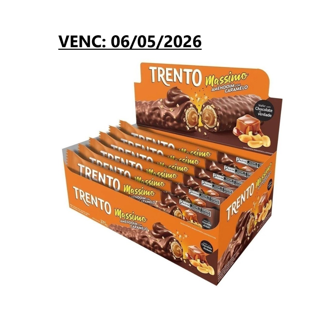 Vencimento: 06/05/26 - Trento Chocolate Massimo Amendoim Caramelo 375g c/15x25g cada - Peccin