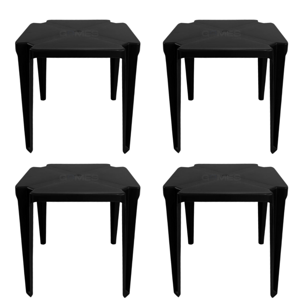 Kit 4 Mesas Quadrada Plástica Reforçada Com Furo Guarda Sol Bar Restaurante Jardim