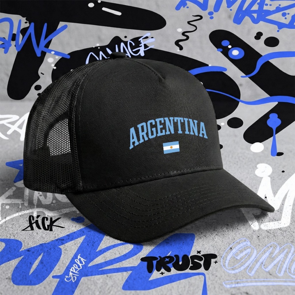 Boné Trucker Telinha "Argentina Vibes" Aba Curva Unissex Estilo Casual Aesthetic Copa do Mundo 2026