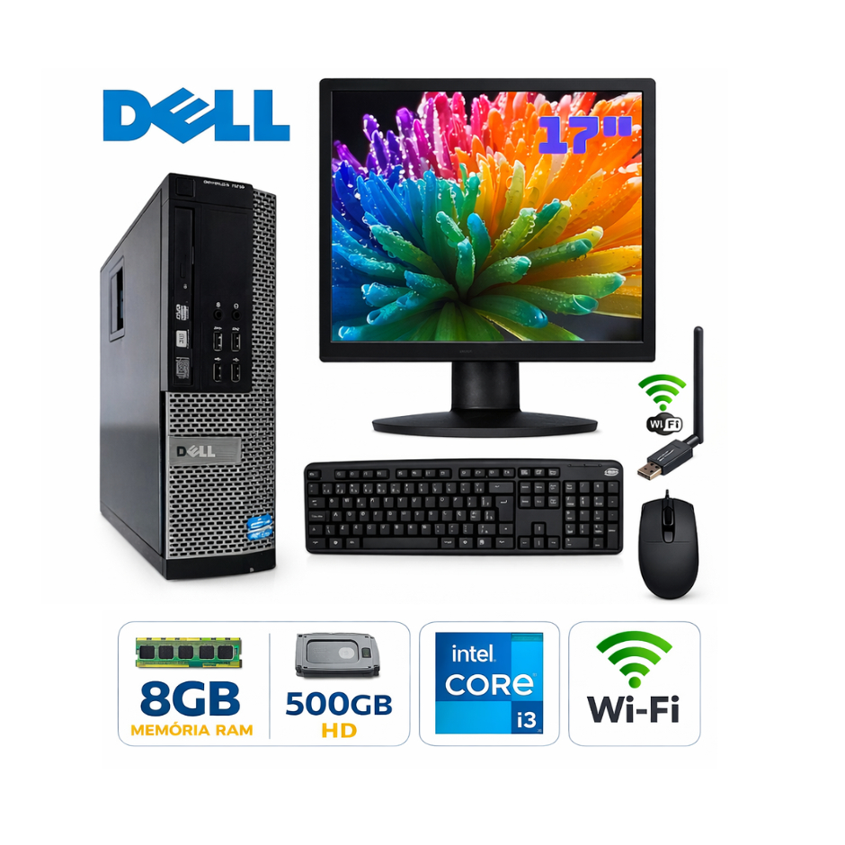 Computador Dell Intel Core i3 de 3ª Geração 8gb Ram Ddr3 500gb HD Monitor 17 Teclado Mouse Wifi