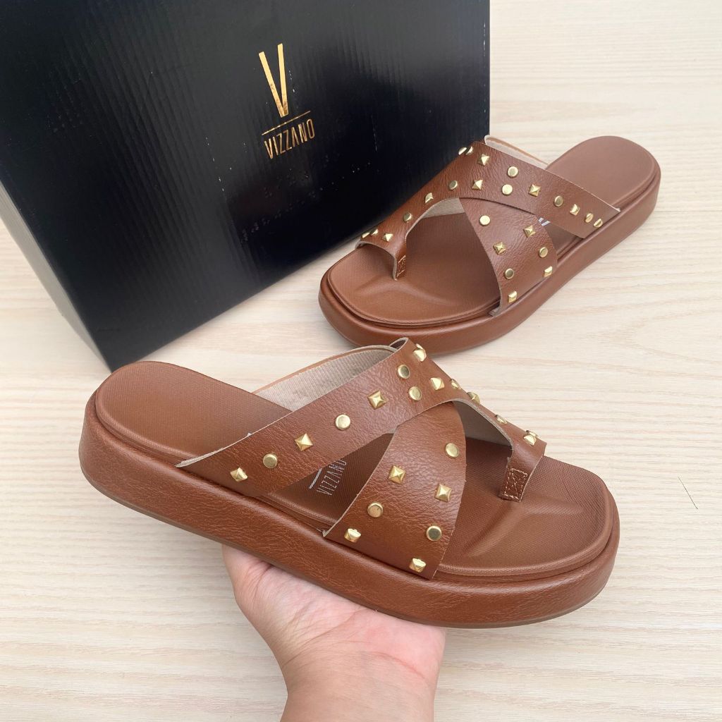 Papete Sandália Anel Feminina Vizzano Cruzado Plataforma Pingente Confortável Acolchoado Moda Verão