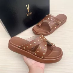 Papete Sandália Anel Feminina Vizzano Cruzado Plataforma Pingente Confortável Acolchoado Moda Verão