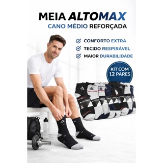 KIT 12 PARES DE MEIA MASCULINA ALTOMAX CANO MÉDIO REFORÇADA COM CORES ESCURAS TECIDO GROSSO ALGODÃO em Oferta na Shopee