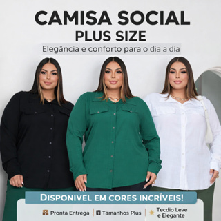 Camisa Social Plus Size Feminina  Manga Longa G1 G2 G3 - Conforto e Elegância em Oferta na Shopee