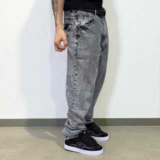 Calça Baggy Jeans Masculina Retrô Preta Estonada em Oferta na Shopee