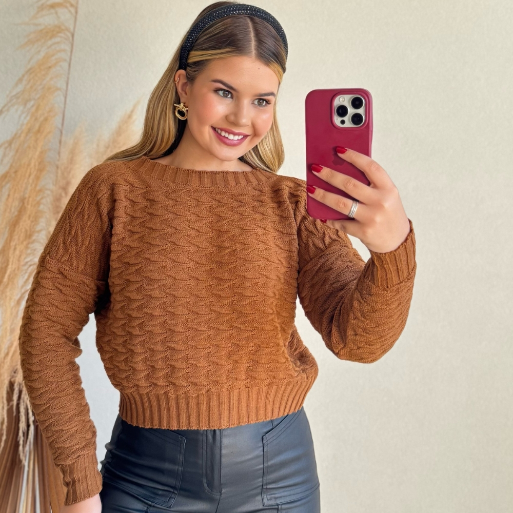 Blusa Tricot Feminina Elegante Suéter Feminino Moderno Blusa Feminina Casual Chic Estilosa Suéter Feminino Blogueira