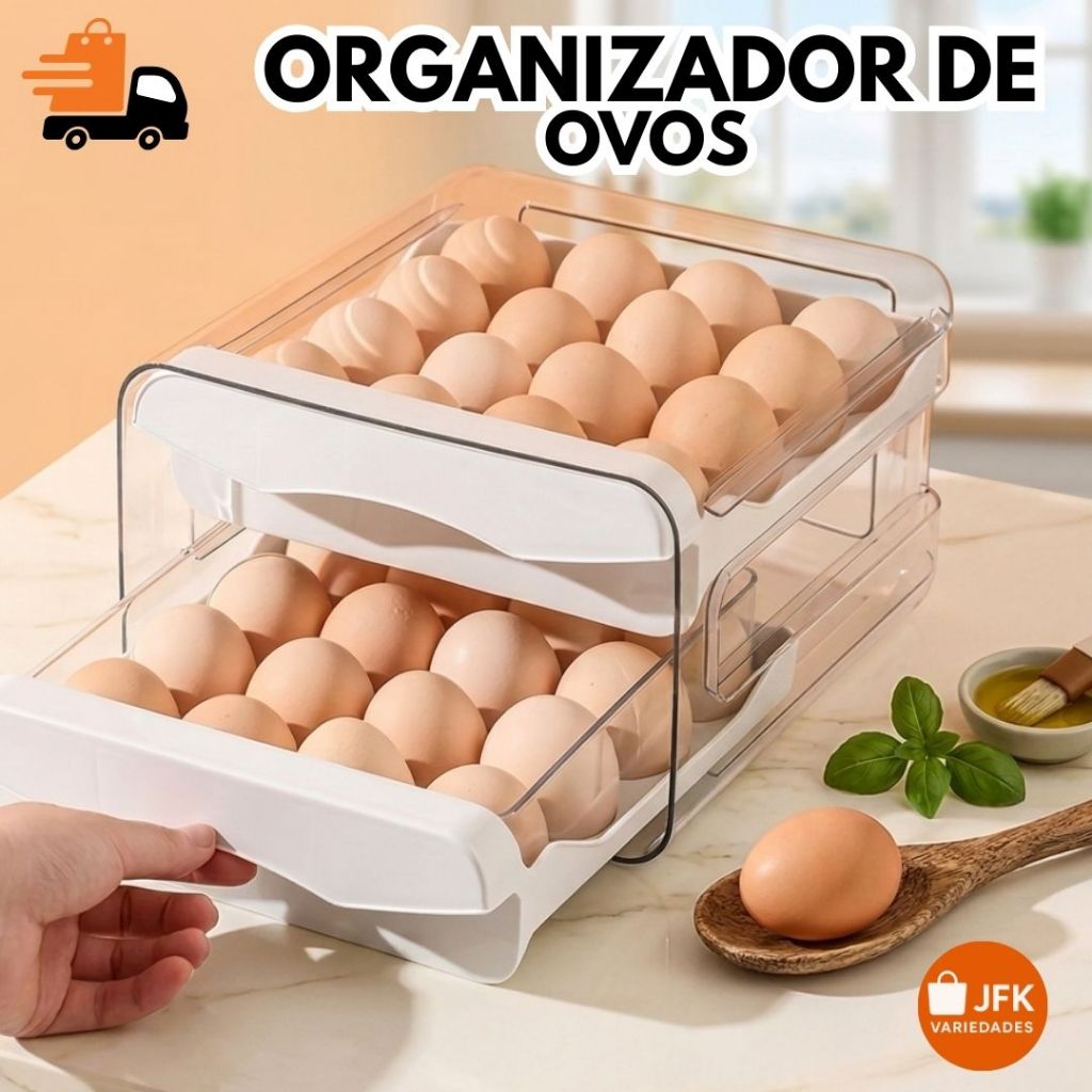 Organizador De Ovos Gaveteiro Duplo Para 32 Ovos Geladeira Cozinha Prático Empilhável Transparente Para Casa e Família