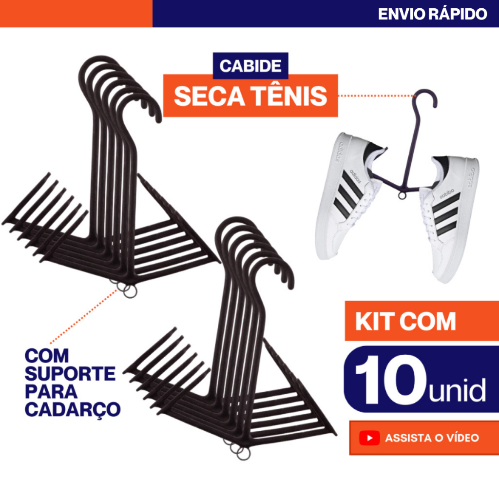 Kit 10 Unidades Varal Seca Tênis Sapato Sapatilha Cabide para Calçados
