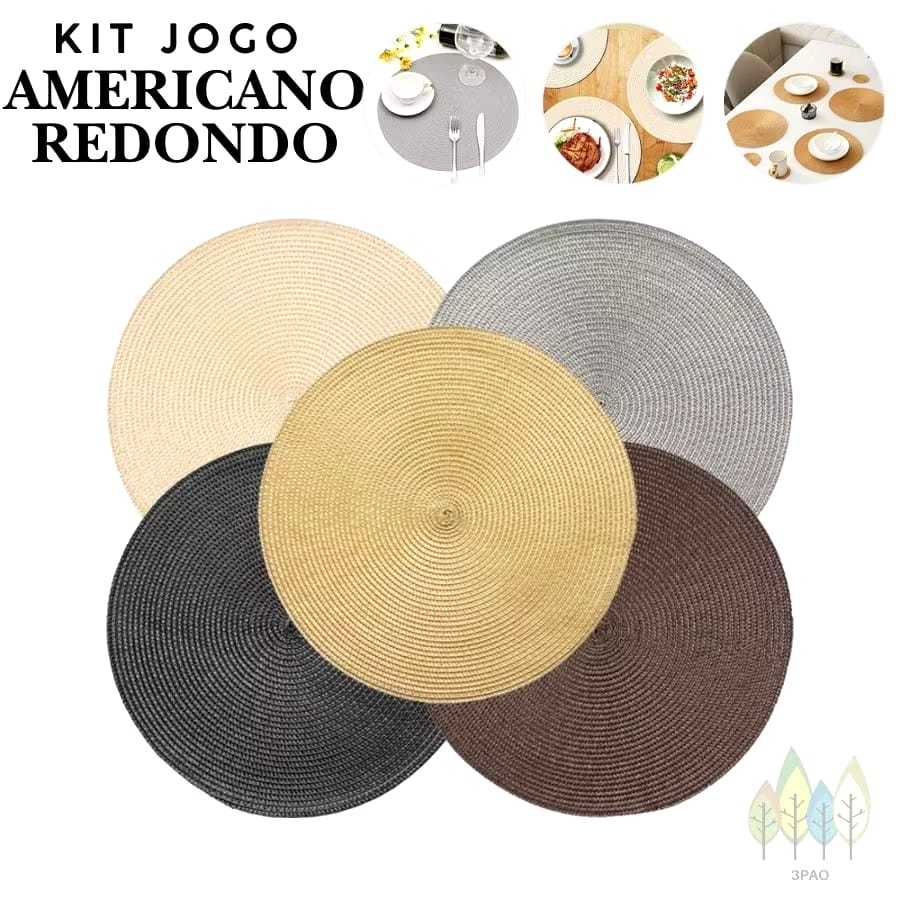 Mesa Posta Redondo Design Elegante Impermeável Jogo Americano (Cores *BEGE *VERDE CLARO *LILÁS *MADEIRA).