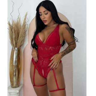Body Esmeralda Langerie Sexy de Renda Rendado com Aberturas Sensuais e Cinta Liga em Oferta na Shopee