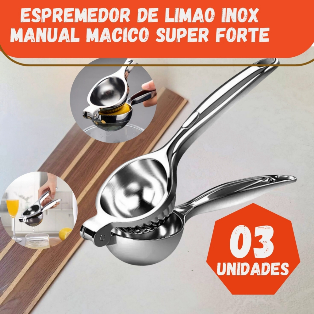 Kit  01 02 ou 03 Espremedor Chef Gourmet De Limão Aço Inox Maciço Super Forte